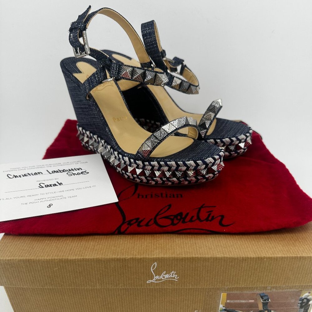 Louboutin Lame Lux Pyraclou 120 Wedges - Size 39